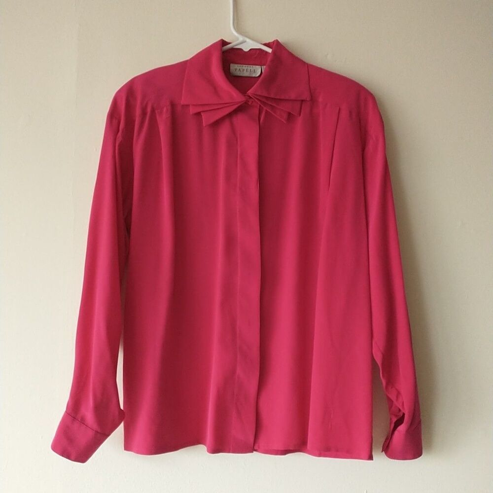 Vtg Adrianna Papell Blouse Womens 10 Pink Red Buttons Long Sleeve Colorful